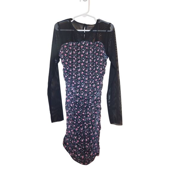 NWT With Jules Big Girls Long-Sleeve Printed Mesh Combo Dress Black Floral L - Picture 3 of 9